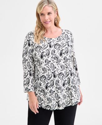 JM Collection - Plus Size Daniella Scoop-Neck 3/4-Sleeve Top
