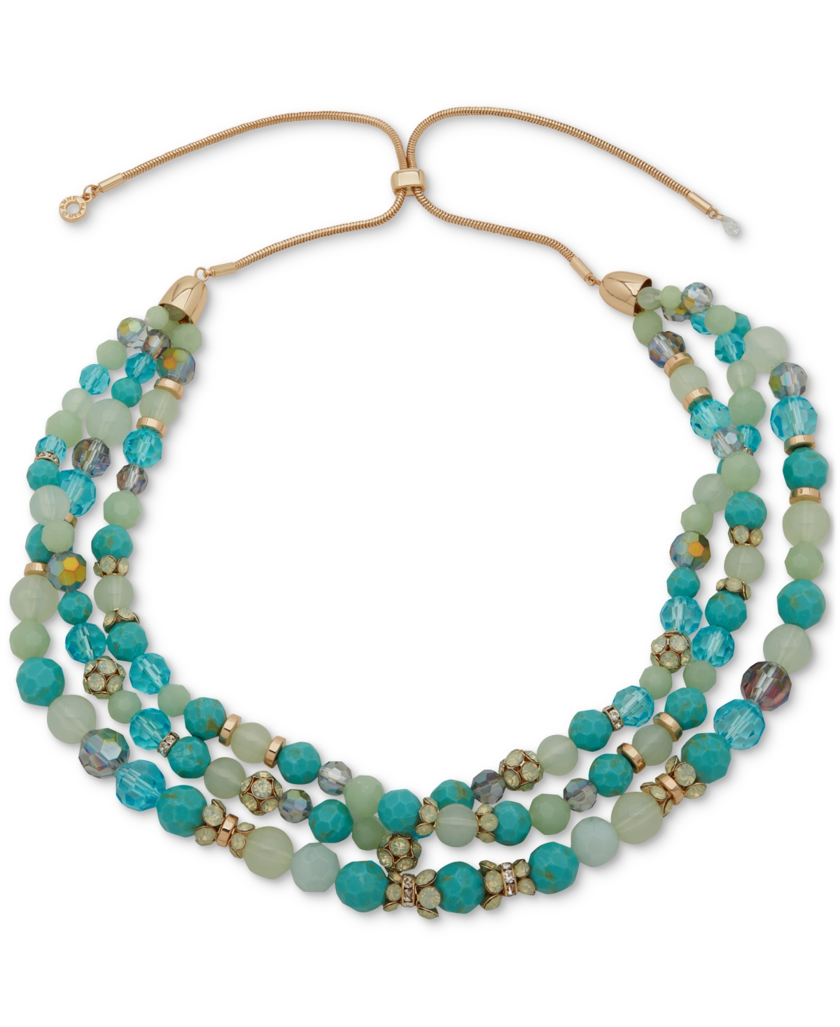 Gold-Tone Mixed Stone & Bead Multi-Row 28" Adjustable Statement Necklace - Multi