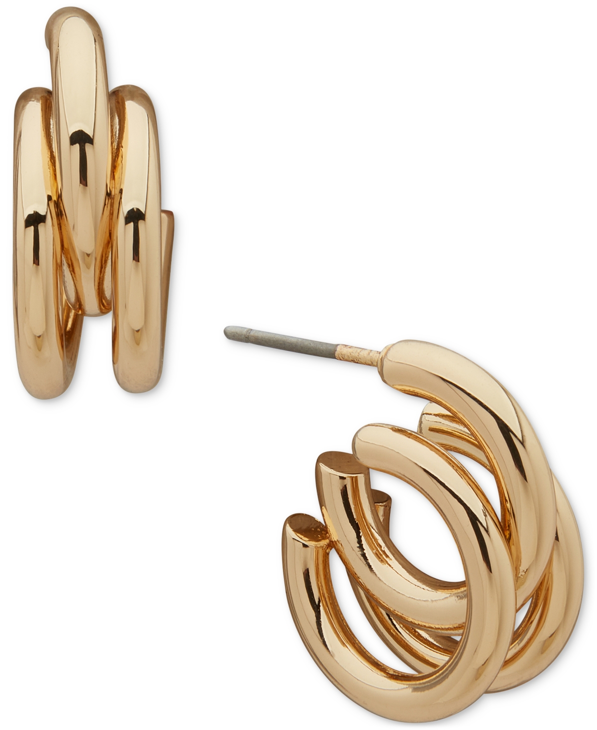 Anne Klein Gold-tone Small Triple-row C-hoop Earrings, 0.6"