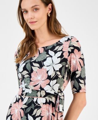 Women's Printed Elbow-Sleeve Midi Dress, Regular & Petite