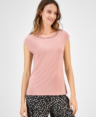 Kasper - Women's Beaded-Trim Extended-Shoulder Top