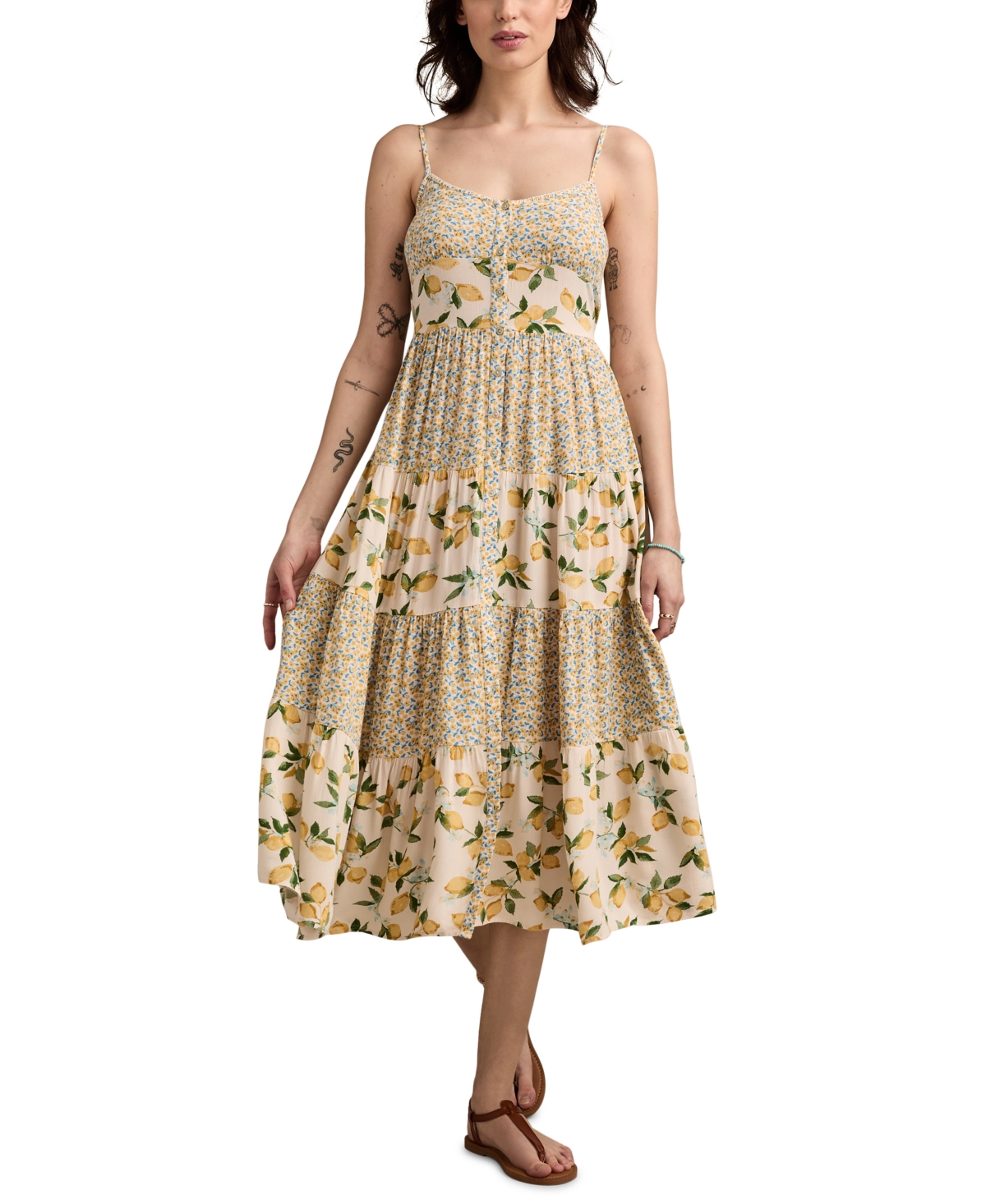 Lucky Brand Women's Mixed-print Tiered Midi Dress