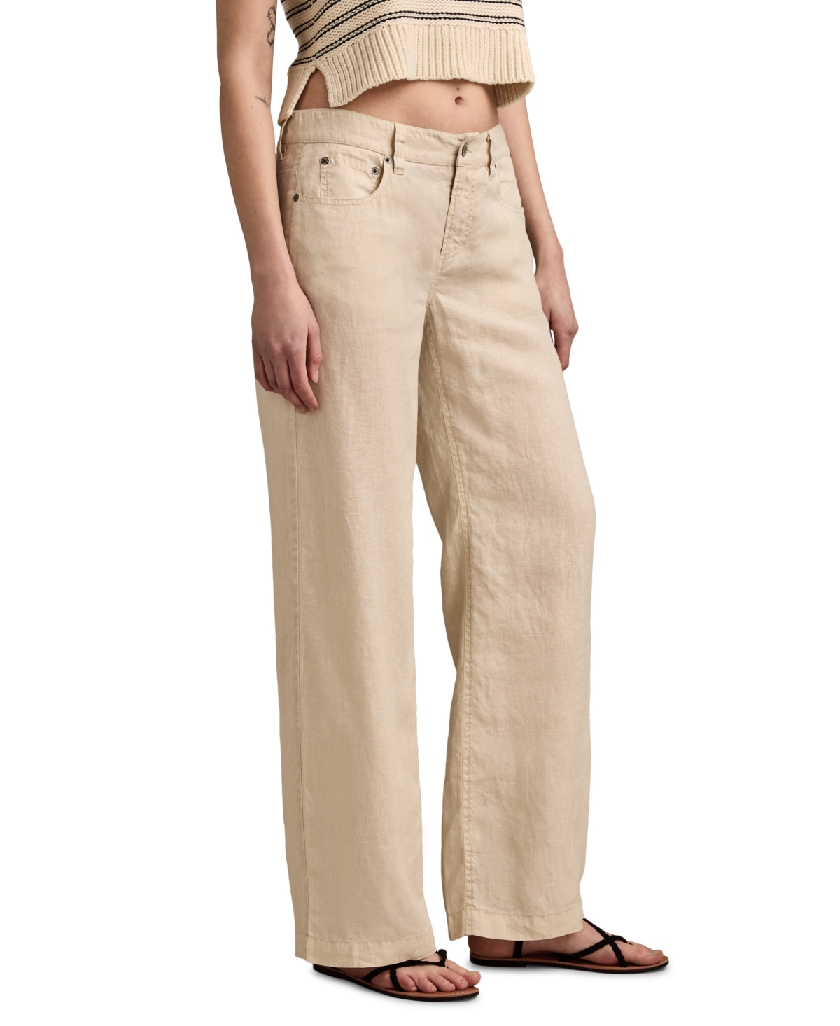 LUCKY BRAND WOMEN'S LINEN BAGGY WIDE-LEG PANTS 