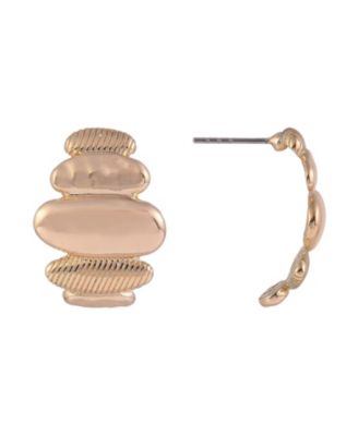 Gold Tone Polished and Textured Drop Earrings