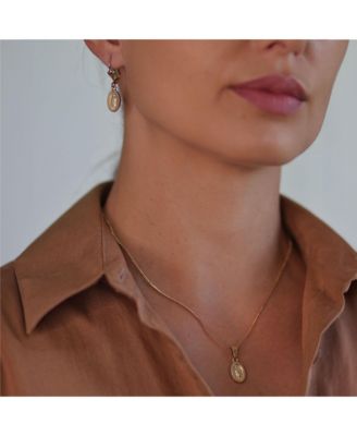 Christian Religious Medal Medallion Jewelry set Oval Our Lady Of Guadalupe Virgin Mary Necklace Dangle Earrings Plated Brass