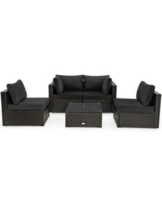 5pieces Rattan Patio Conversation Set Sofa Furniture Set