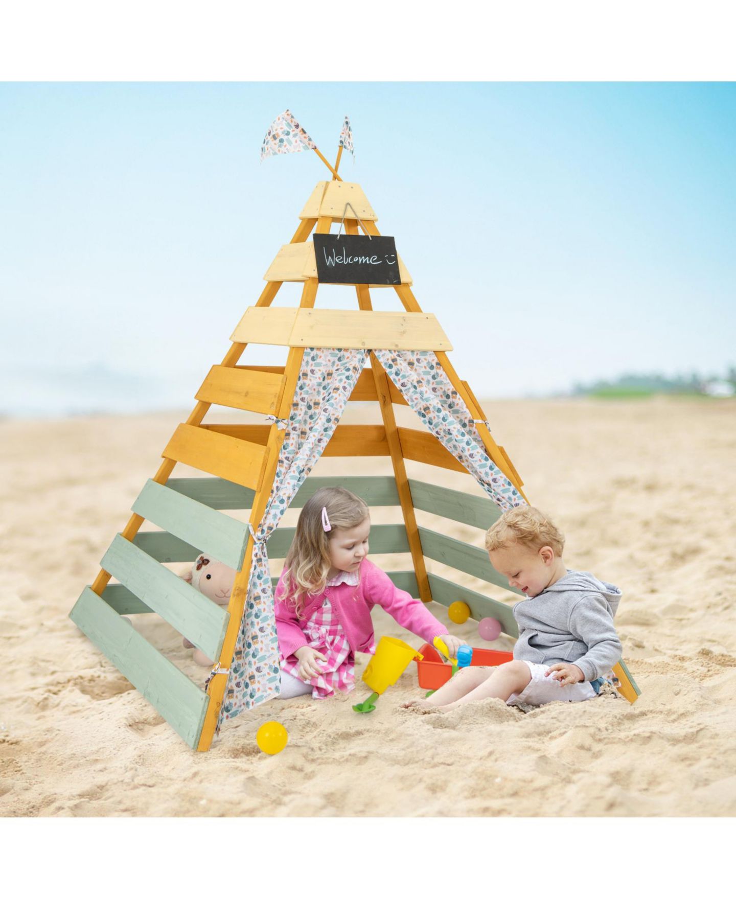 Детская игрушка GOUUN Triangle Hideaway Playhouse with Removable Chalkboard, Ages 3+, цвет: Зелёный — фото 6