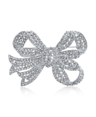 Set of 2 Victorian Style Crystal Filigree Ribbon Brooch Pin Rose Gold Plated