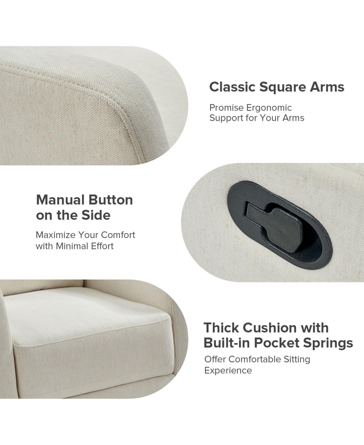 Coral Modern Ergonomic Swivel Rocker Manual Recliner