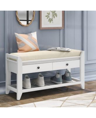 Entryway Storage Bench with Cushion Drawers and Shoe Rack for Organized Seating and Footwear Storage in Small Spaces-The Pop Home