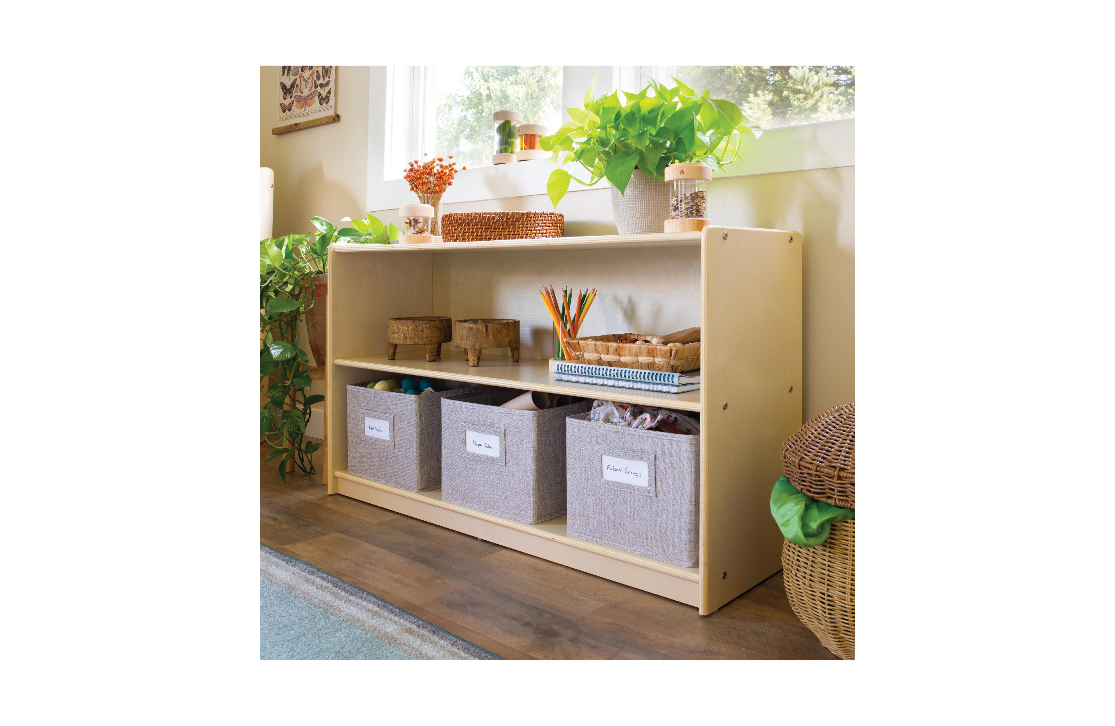 Guidecraft EdQ 2-Shelf Open Storage 24" - White: Wooden Kids' Classroom Furniture, Playroom and Bedroom Toy Cube Organizer