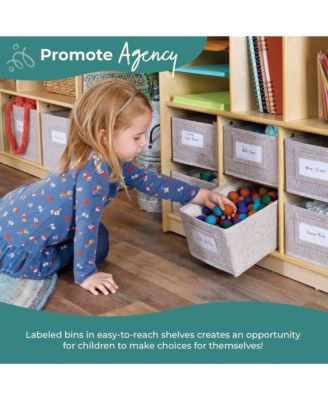 EdQ Shelves and 10 Bin Storage Unit 30" Natural: Wooden Bookcase with Compartments for Kids' Toys and Books in Playroom