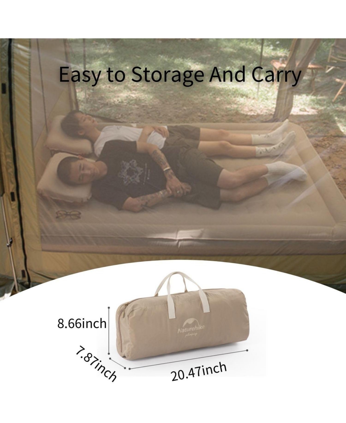 Naturehike Durable Queen Air Mattress, Raised Comfort Blow Up Mattress for Kids & Adults, Inflatable Bed with Storage Bag for Home, Travel & Camping (