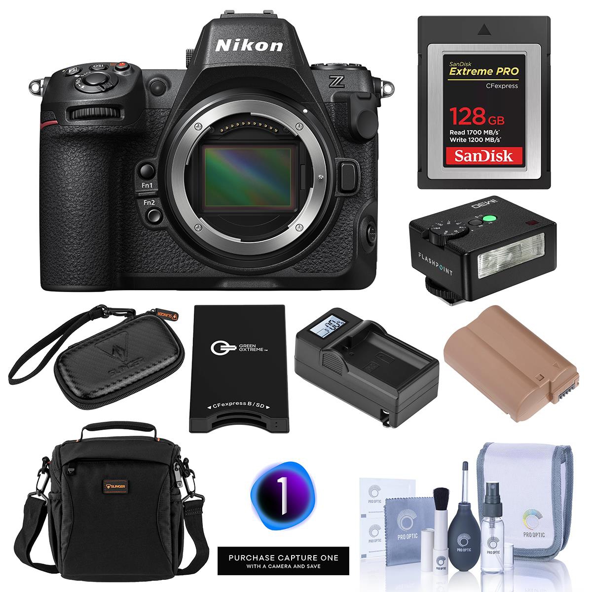 Nikon Z8 Mirrorless Camera, Bundle with 128GB Memory Card, En-EL15c Battery, Charger Kit, Memory Card Wallet, Capture One Pro Prepaid Subscription, Cl