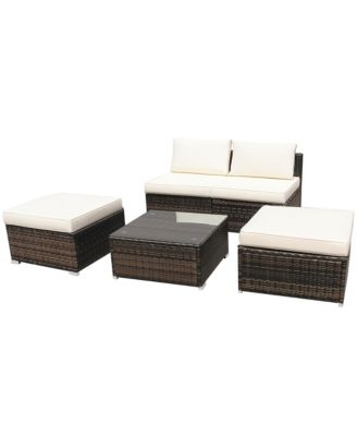 5PCS Outdoor Furniture Set Patio Rattan Armless Chair & Ottoman w/ Cushion