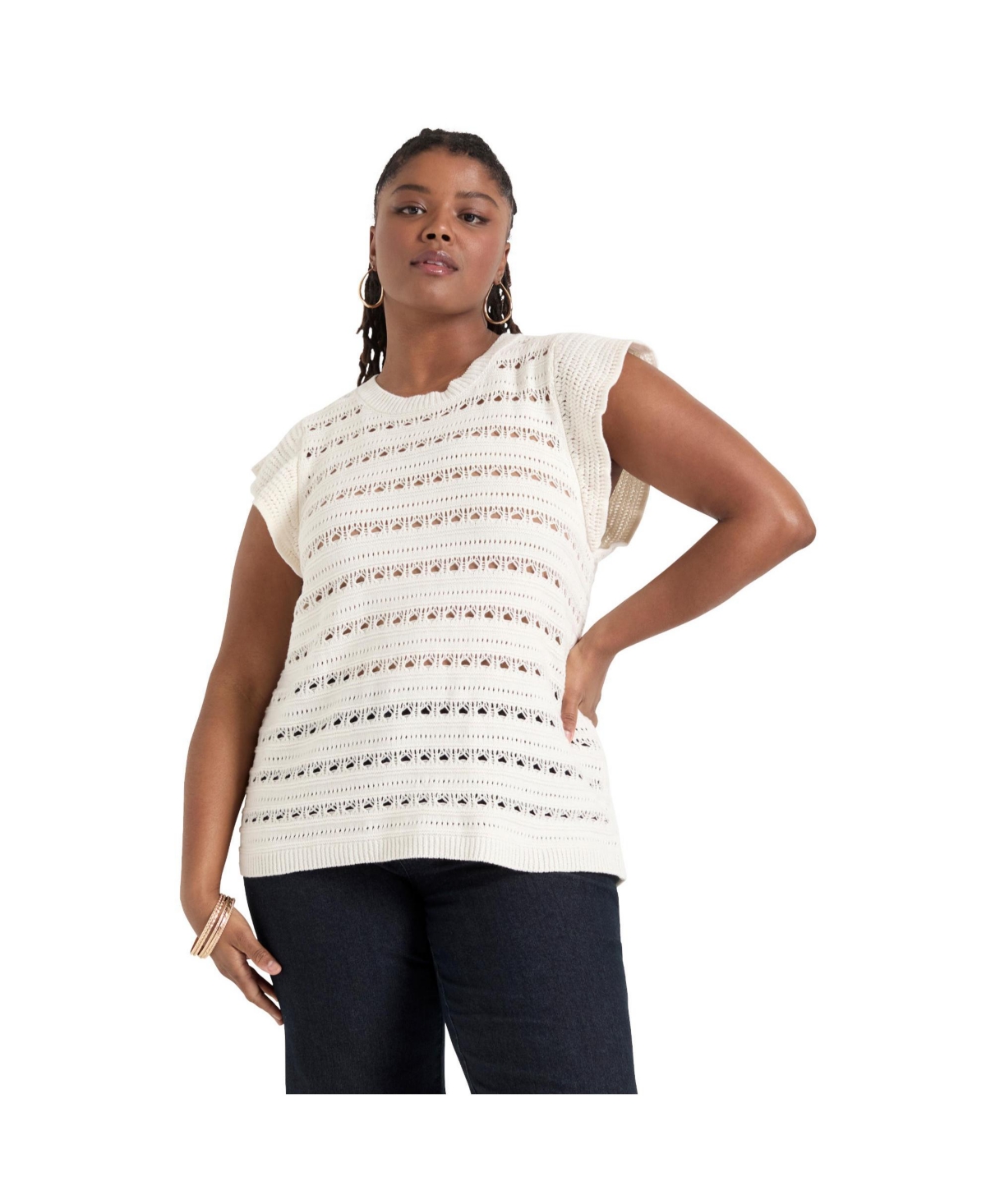 Plus Size June + Vie Ruffled-Sleeve Top - Sugar swizzle