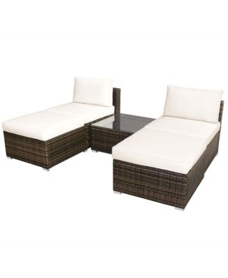 5PCS Outdoor Furniture Set Patio Rattan Armless Chair & Ottoman w/ Cushion
