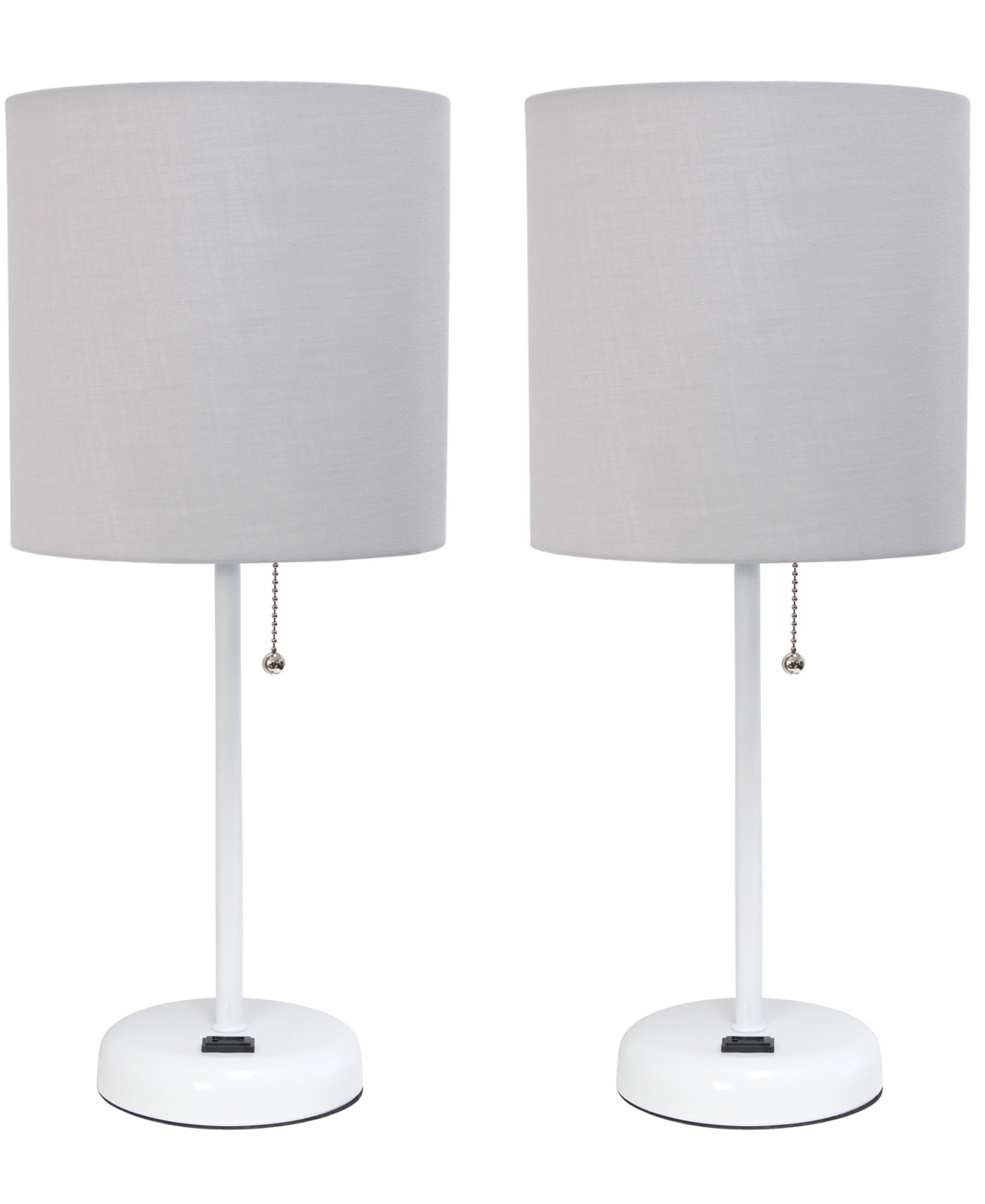 Creekwood Home 19.5" Metal Oslo Contemporary Bedside Duo Table Lamp Set In White Base,gray Shade