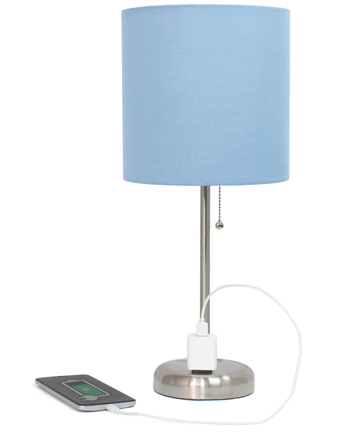 Creekwood Home 19.5" Metal Oslo Contemporary Bedside Duo Table Lamp Set In Brushed Steel,blue Shade