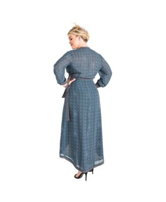 Plus Size Snakeskin High Low Chiffon Wrap Dress Maxi Length