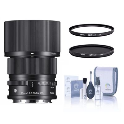 90mm f/2.8 DG DN Contemporary Lens for L Mount, Bundle with Tiffen 55mm UV and CPL Filters
