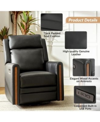 Jaime Genuine Leather Swivel Power Recliner Built-in USB Port with Adjustable Headrest