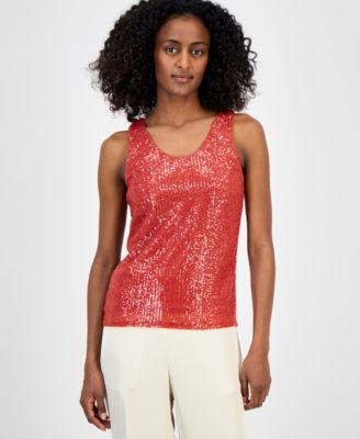 Women's Sequin Double-Scoop Sleeveless Tank