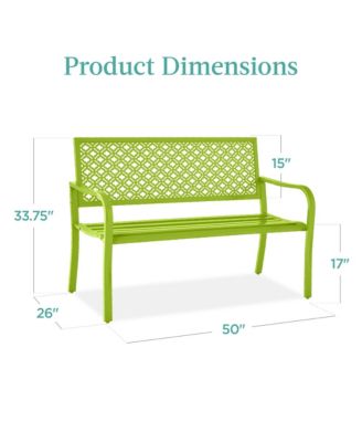 Indoor Outdoor Steel Garden Bench w/ Geometric Backrest, Foot Levelers