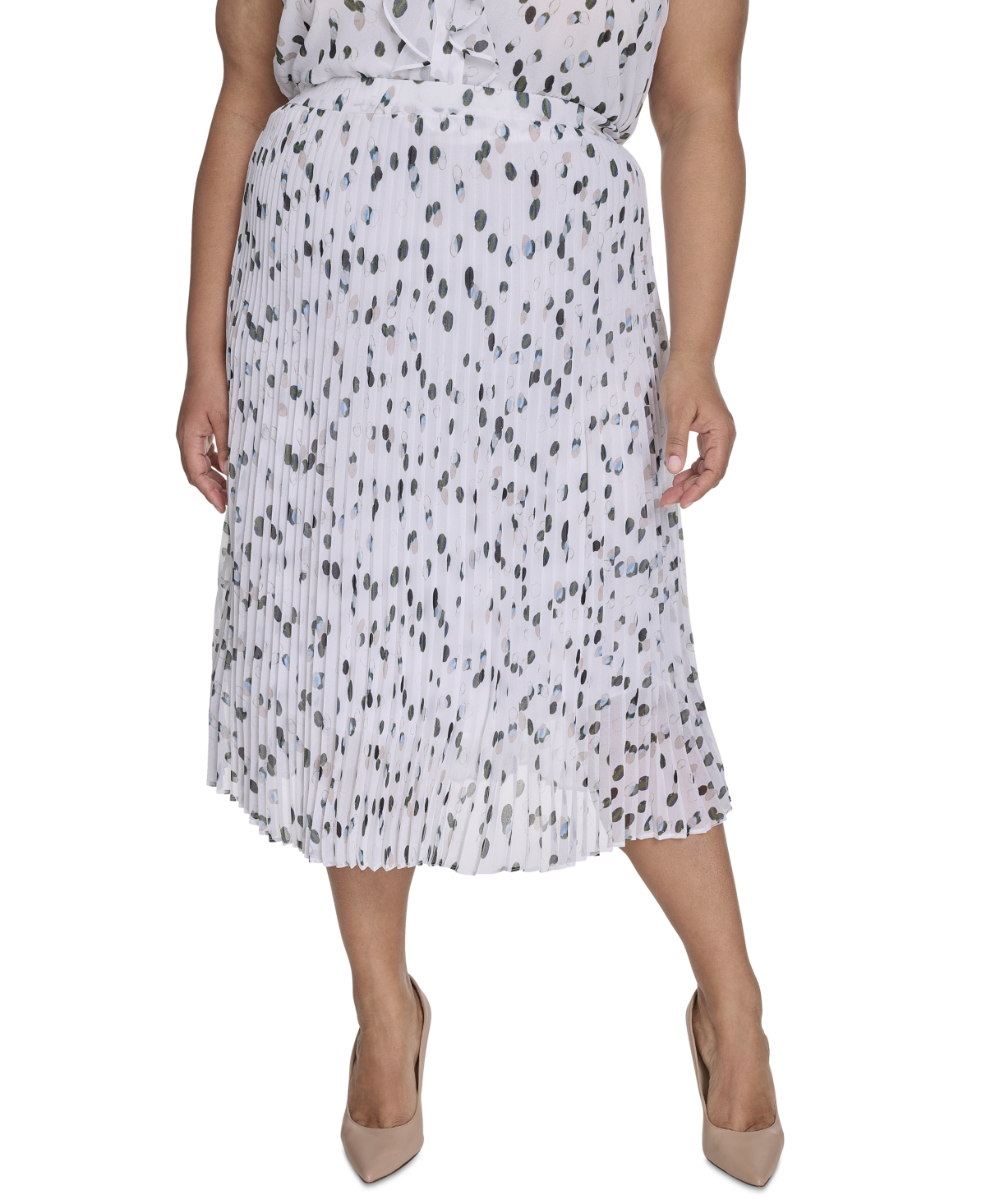 Calvin Klein Plus Size Pleated Dot-print Skirt