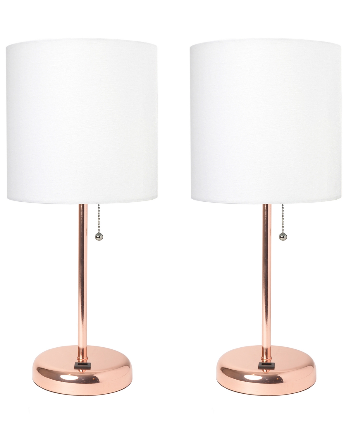 Creekwood Home 19.5" Metal Oslo Contemporary Bedside Duo Table Lamp Set In Rose Gold,white Shade