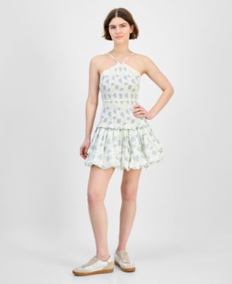 And Now This - Women's Printed Cotton Halter Smocked Bubble-Hem Dress, Exclusively at Macy's