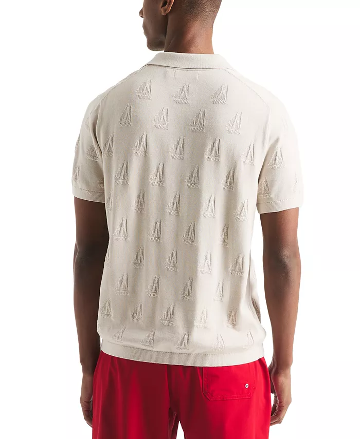 Men's Sailboat Textured Sweater Polo Shirt - thumbnail 8