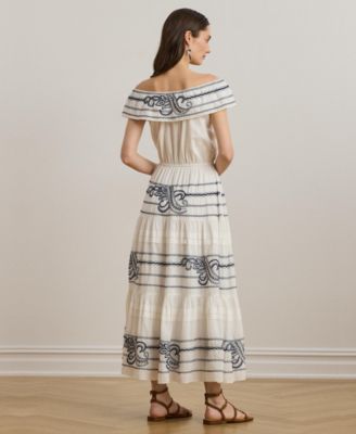 sachin and babi light blue dress Off Shoulder All Over Floral Eyelet Embroidery Padded Maxi Dress