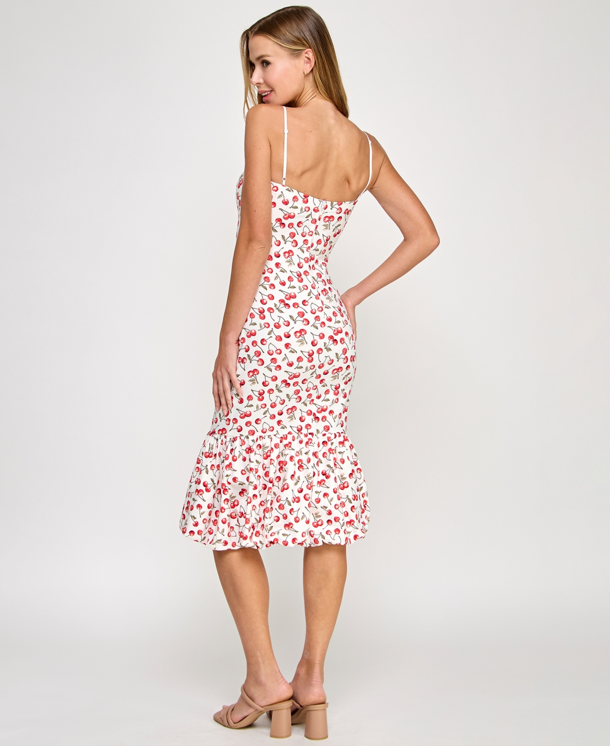 KATIA RAE JUNIORS' SWEETHEART-NECK BUBBLE-FLOUNCE DRESS 
