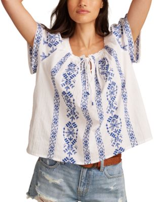 Lucky Brand - Women's Cotton Floral Short-Sleeve Peasant Top