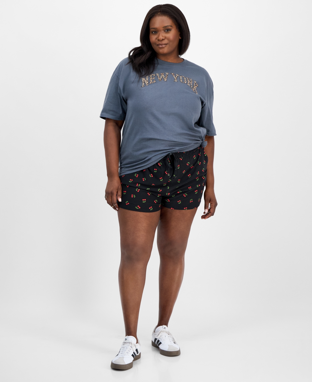 Trendy Plus Size High-Rise Tie-Waist Shorts - B/w Stripe