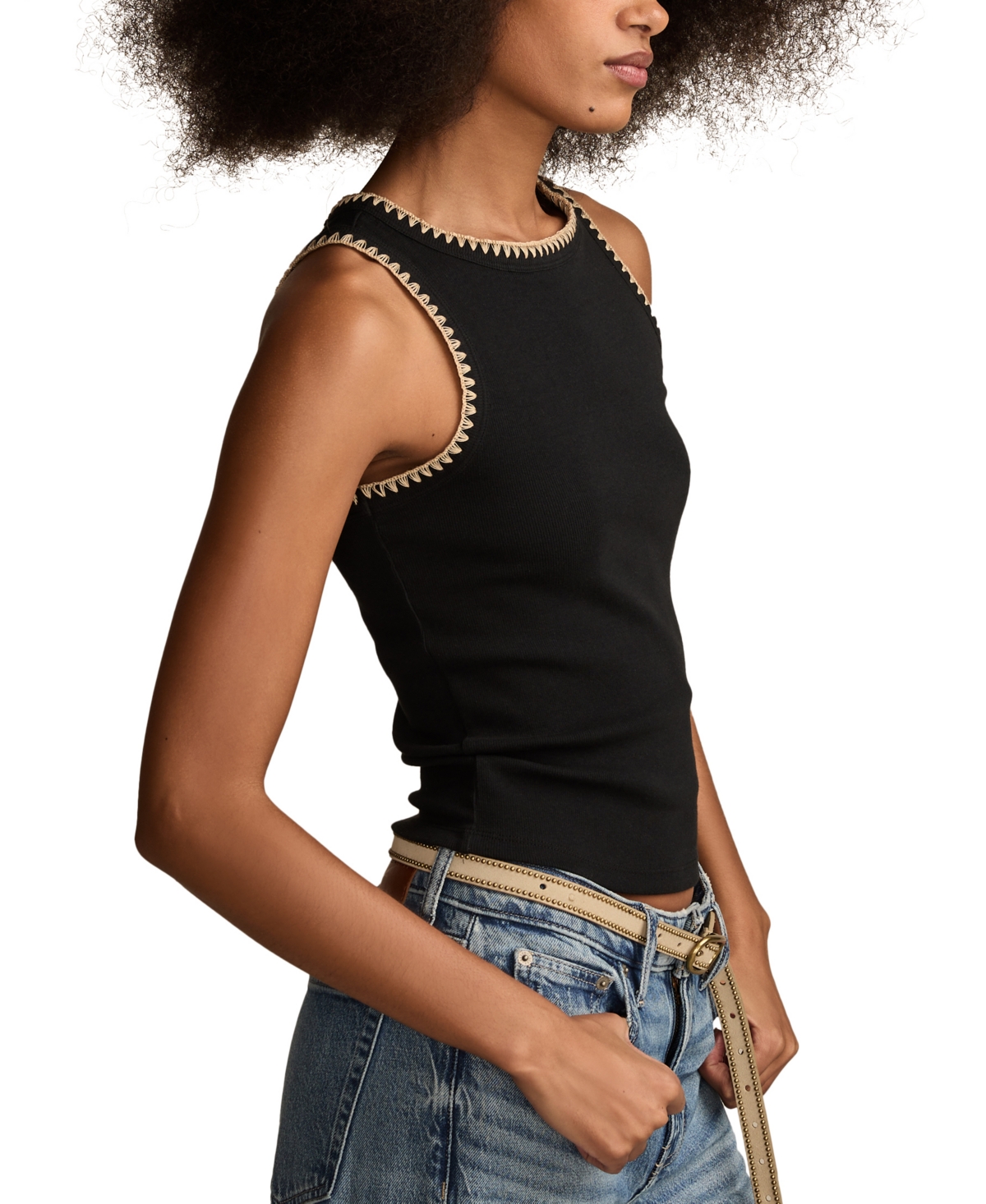 LUCKY BRAND WOMEN'S CROCHET-TRIM CREWNECK TANK TOP 