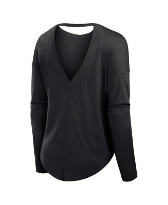 Women's Black Michigan State Spartans Training Camp Core Long Sleeve V-Neck Fashion T-Shirt