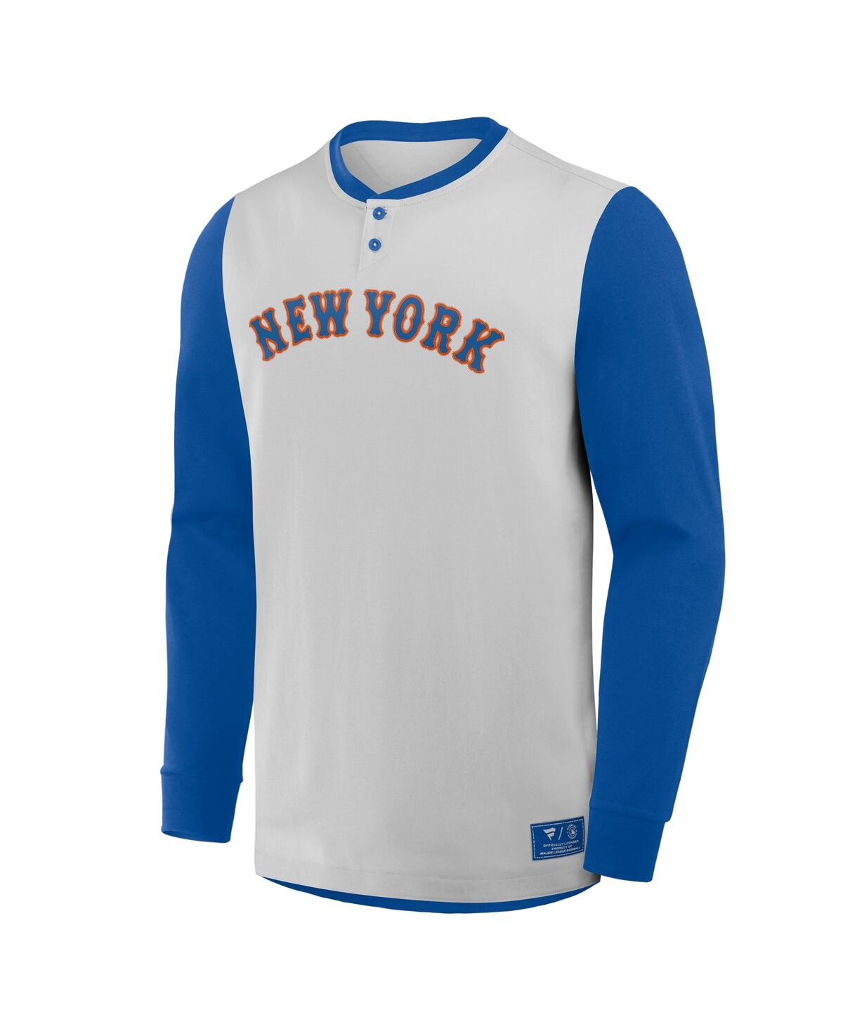 Fanatics Men's Gray/royal New York Mets Clubhouse Long Sleeve Henley T-shirt In Gray,royal
