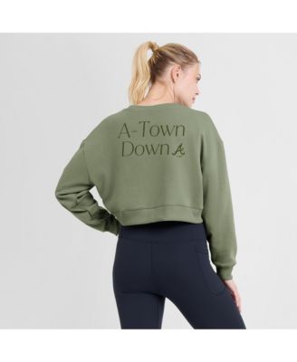 Women's Olive Atlanta Braves Relax Studio Cropped Pullover Sweatshirt
