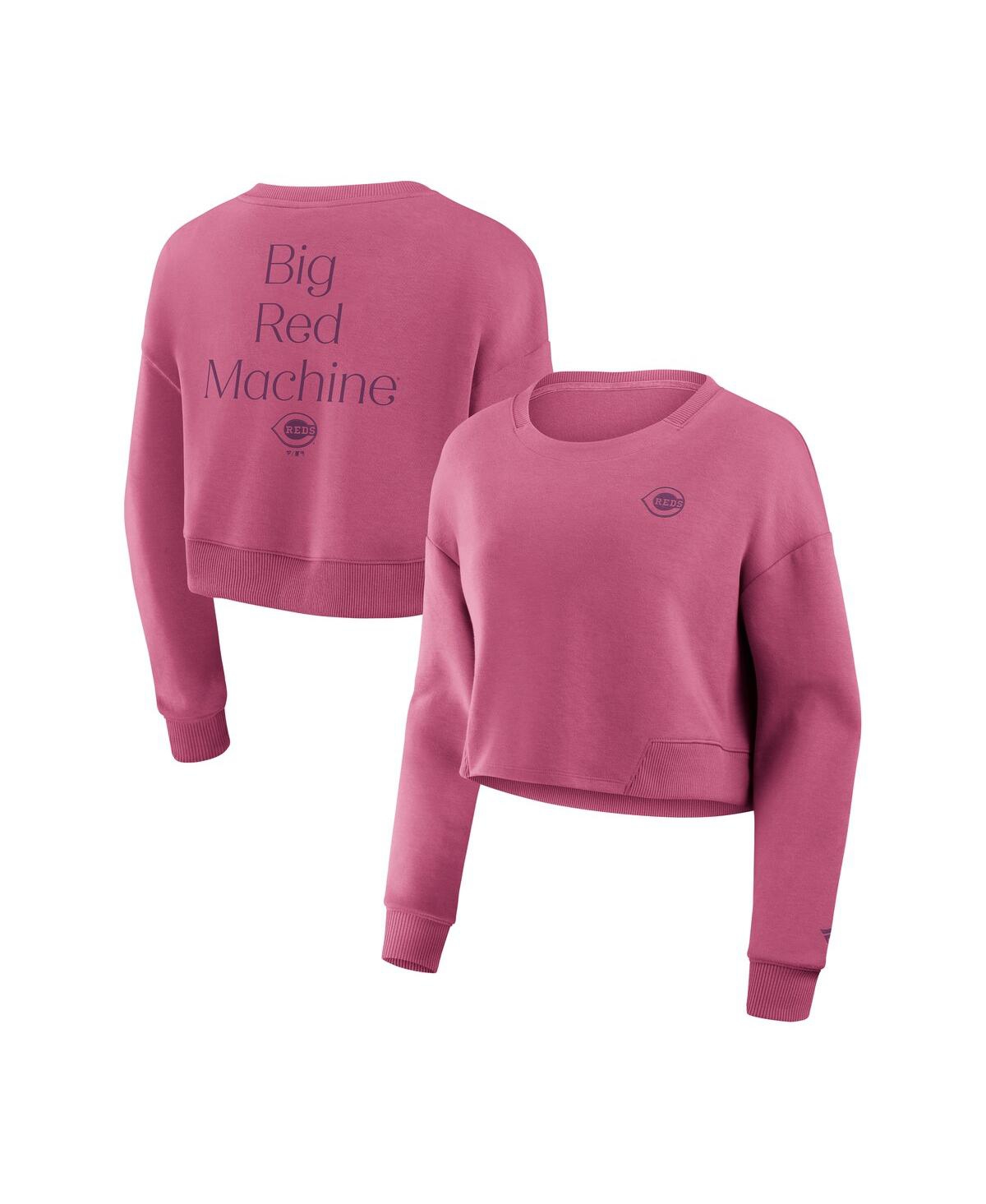 Shop Fanatics Women's Pink Cincinnati Reds Relax Studio Cropped Pullover Sweatshirt