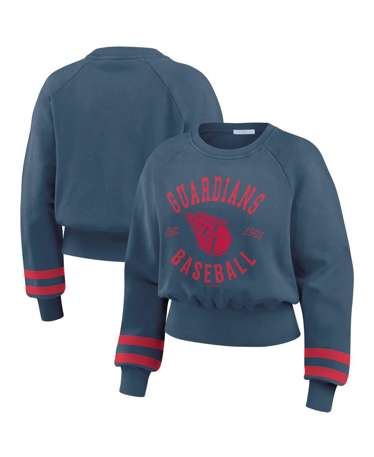 Women's Navy Cleveland Guardians Vintage Washed Cropped Pullover Sweatshirt - Navy
