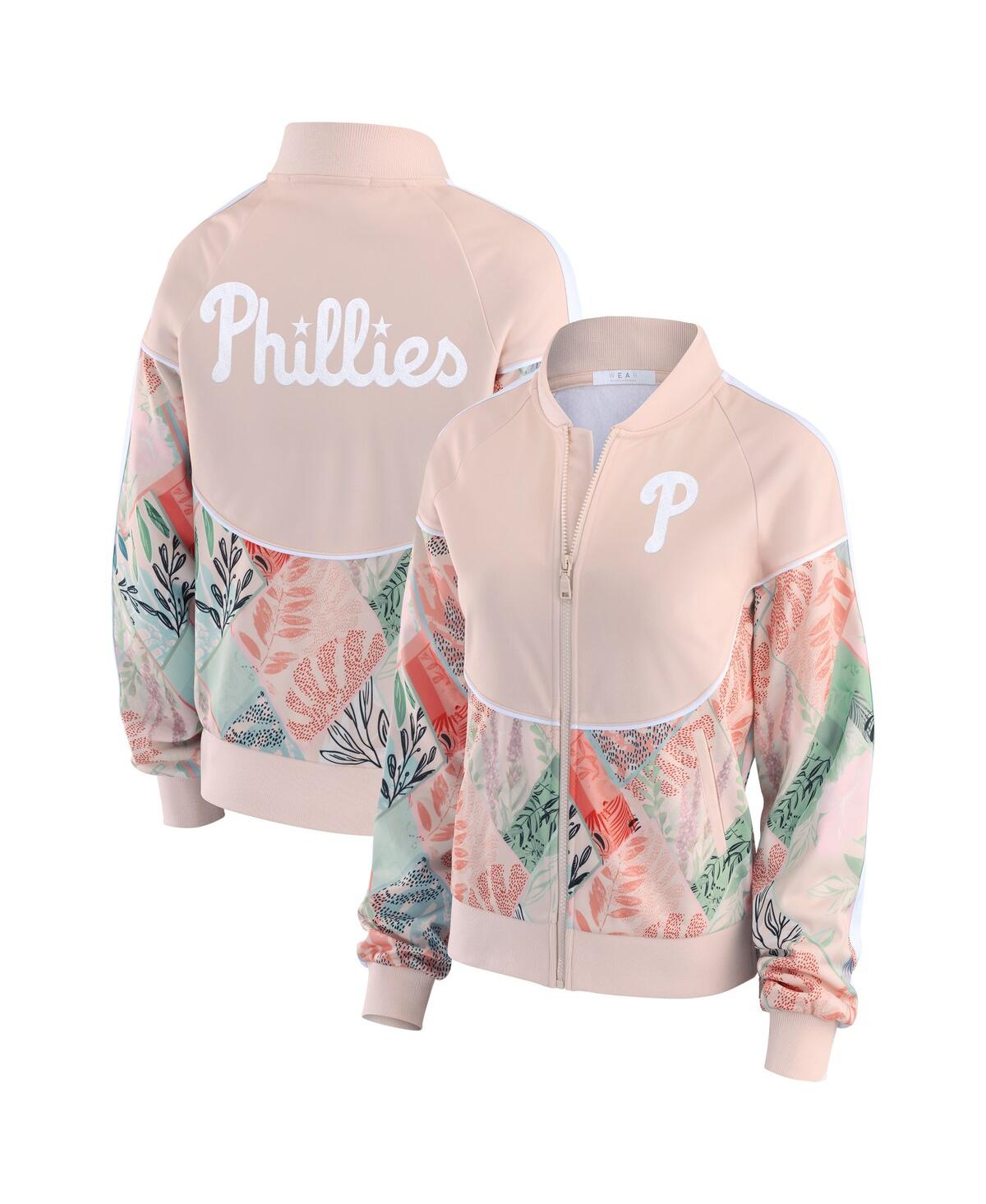 WEAR BY ERIN ANDREWS WOMEN'SÂ SAND PHILADELPHIA PHILLIES RAGLAN FULL-ZIP TRACK JACKET 