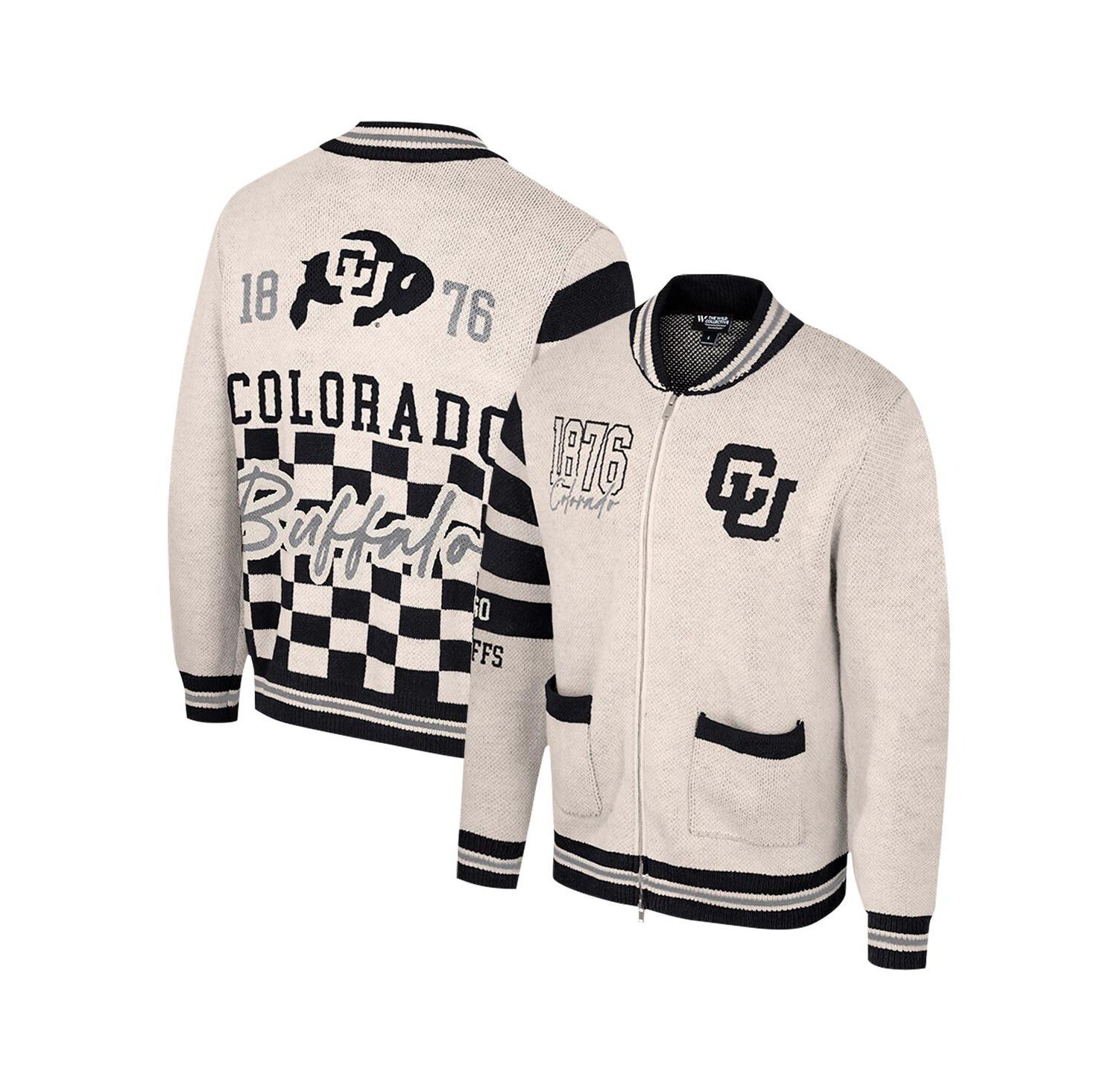 Women's Cream Colorado Buffaloes Jacquard Full-Zip Sweater