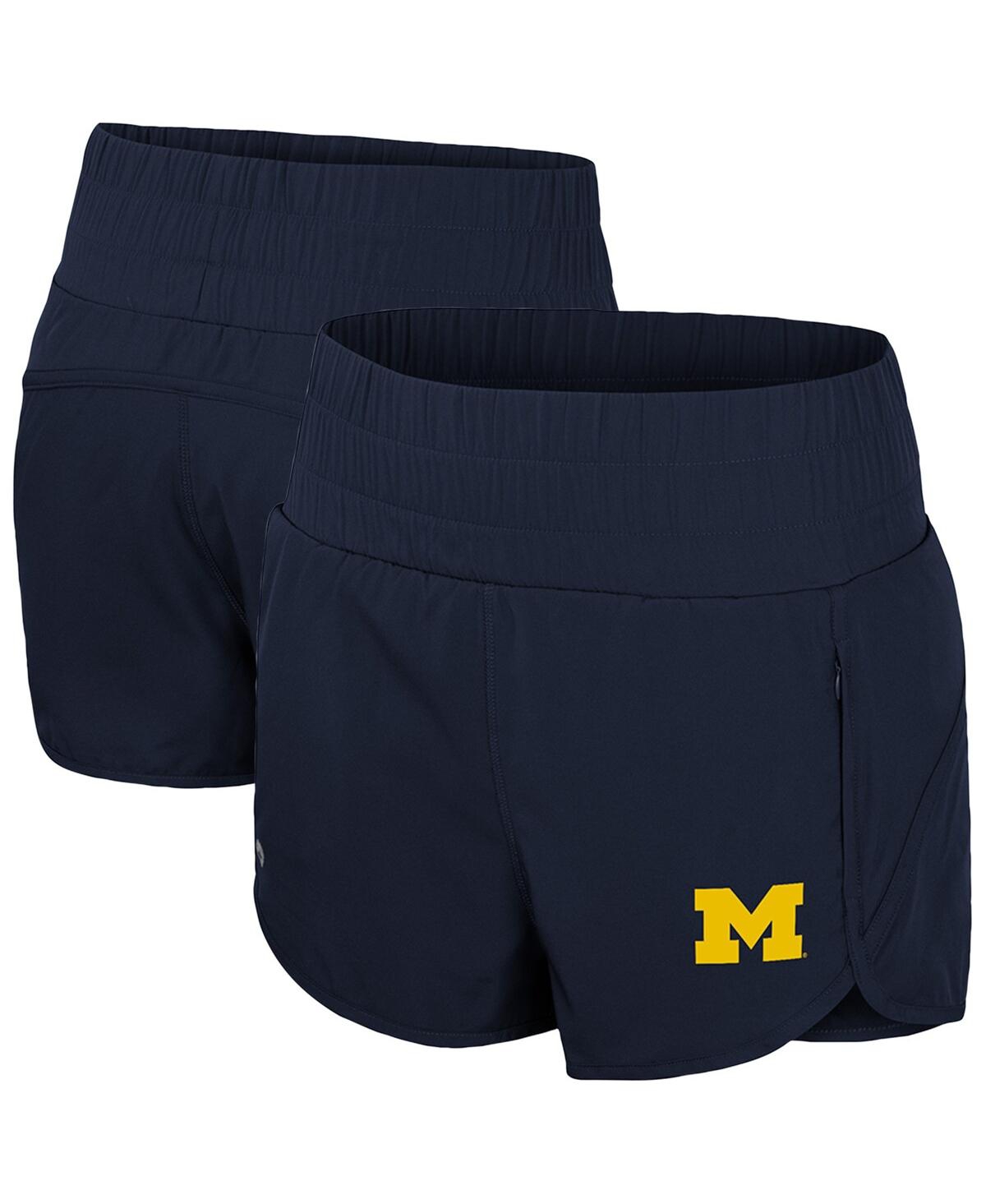 Colosseum Women's Navy Michigan Wolverines Stop By Smocked High Waist Shorts In Navy