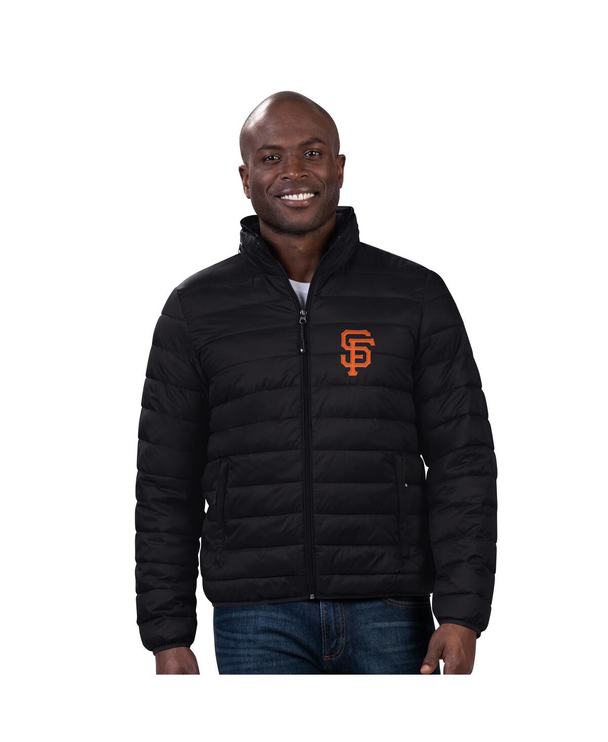 G-III SPORTS BY CARL BANKS MEN'S BLACK SAN FRANCISCO GIANTS PACKABLE NECK PILLOW FULL-ZIP PUFFER JACKET 