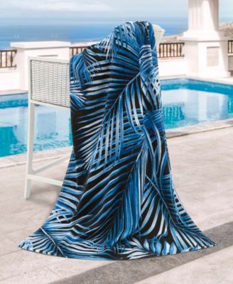 Palm Azul Cotton Beach Towel, 68" x 36"