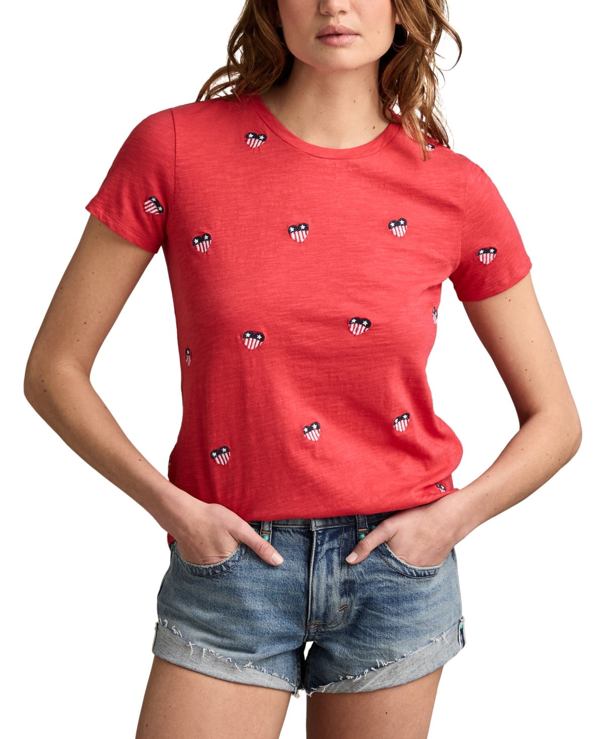 Women's Cotton Embroidered Crewneck Tee - White Multi