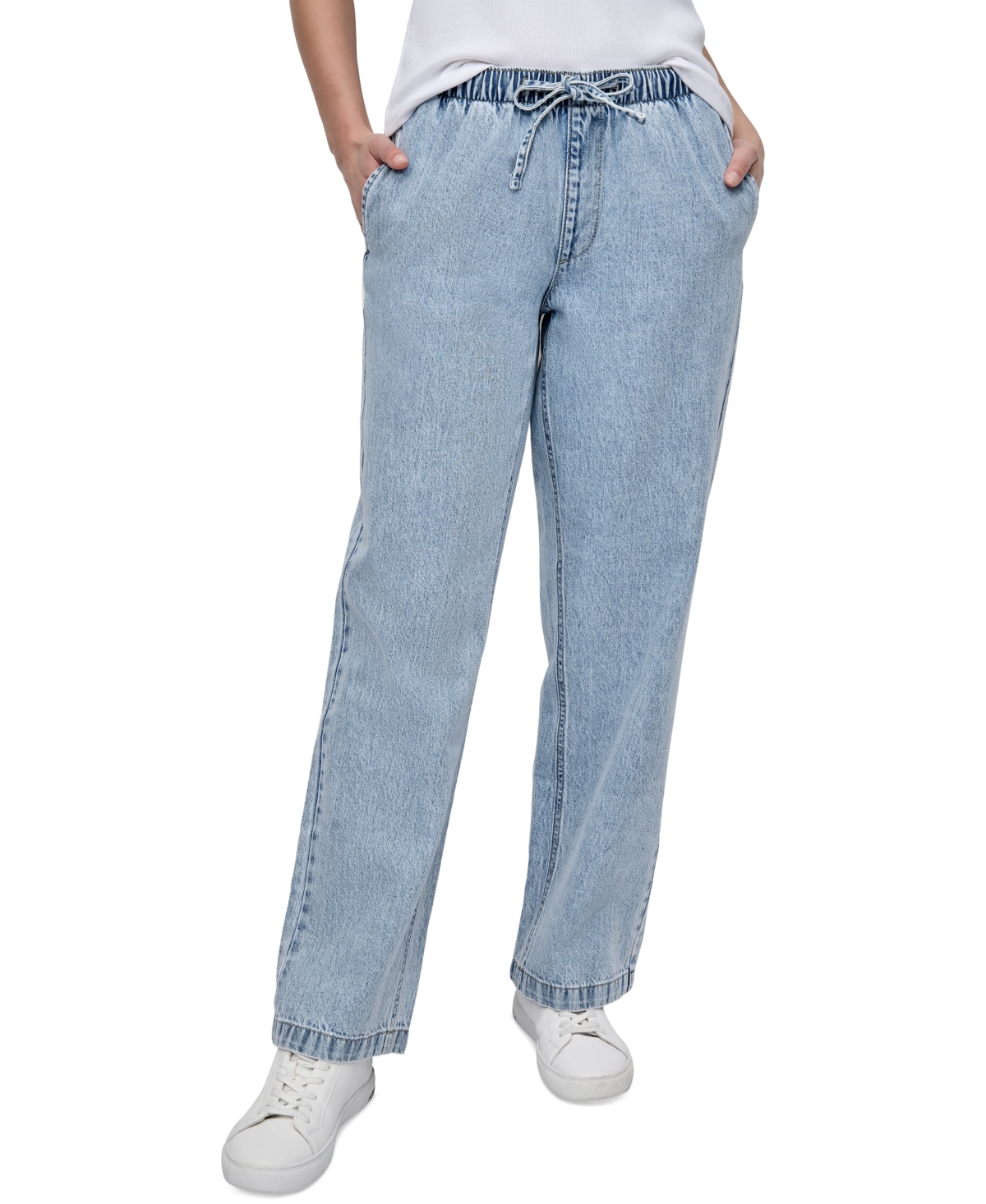 DKNY JEANS WOMEN'S HIGH RISE DRAWSTRING-WAIST COTTON JEANS 