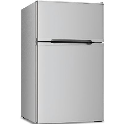 3.2 cubic foot mini fridge with separate freezer compartment and double door design is perfect for a basement, apartment, dorm room or office